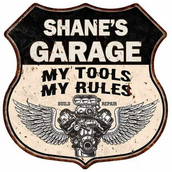 SHANE'S Garage My Tools My Rules V8 Wings 12x12 Metal Sign 211110026193
