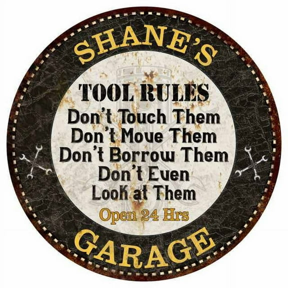 SHANE'S Garage Rules 12" Round Metal Sign Garage Bar Wall Décor 200120013226