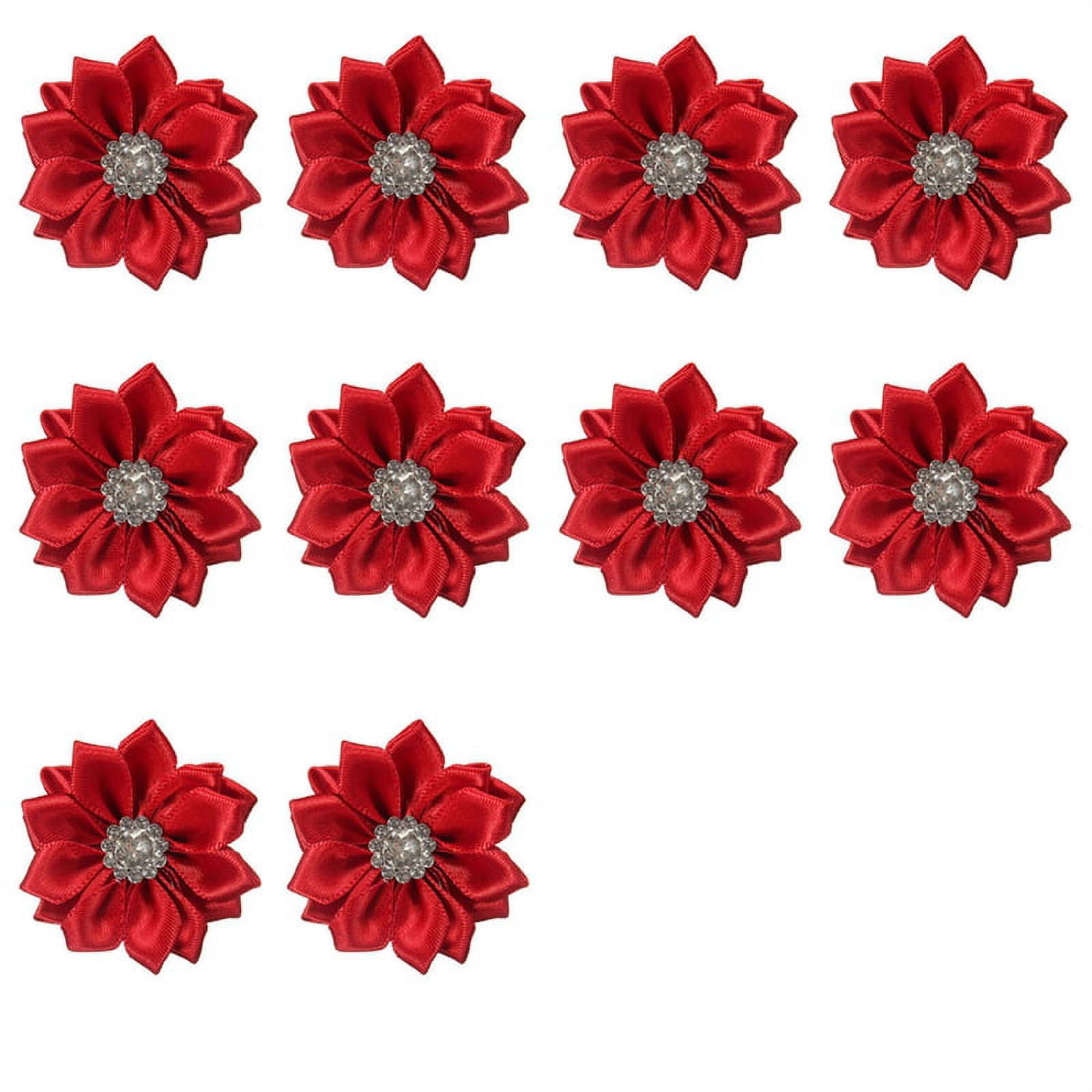 1 Red Satin Ribbon Flowers with Pearl - Pack of 144
