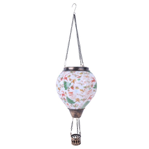 SHANGHh Solar Hot Air Balloon Lantern, Blue and White Hanging Outdoor Decor, 20.4x5.9 Inches