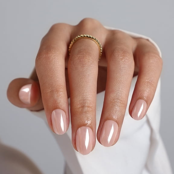 SHANGMENG Soft Gel Press on Nails Short Oval Solid Nude, Natural Stick on Nails with Glue in 32PCS Reusable Fake Nails, Aurora Soft Nude