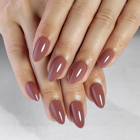 SHANGMENG Soft Gel Press on Nails Almond Pure, Naturally Stick on Nails in 32PCS Reusable Fake Nails Kit with Glue, Elegant Brown