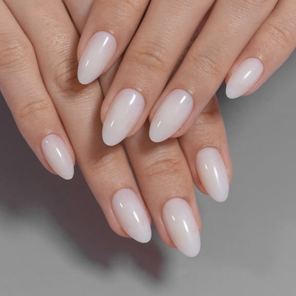 SHANGMENG Soft Gel Press on Nails Almond Pure, Naturally Stick on Nails in 32PCS Reusable Fake Nails Kit with Glue, Milky White