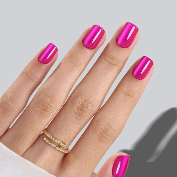 SHANGMENG Soft Gel Press on Nails Square Cat Eye, Naturally Stick on Nails in 32PCS Reusable Fake Nails Kit with Glue, Hot Pink