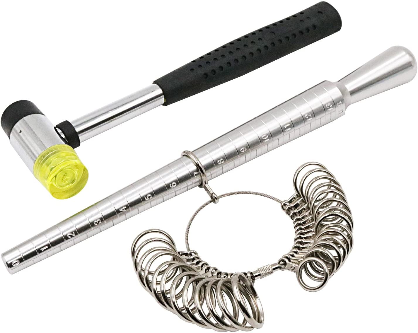 SHANGNIULU Rould Ring Mandrel Metal Ring Sizer Gauge Set with Jewelers Rubber Hammer Mallet Ring Measurement Tool Finger Sizing Size Measuring US Sizes 0-13 Steel Jewelry Making Tools