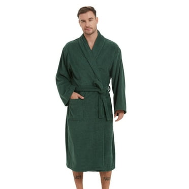 SHANGSHA Knee Length Mens Bathrobe, Pure Cotton Terry Cloth Hotel Robe Super Absorbent Kimono Towel Robe