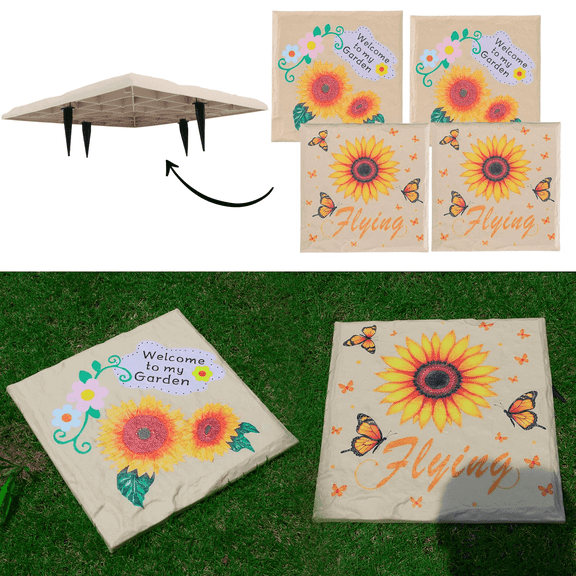 SHANGUP 4Pcs 15.5" Large Stepping Stones Outdoor Garden Walkway, Durable Plastic Pavers for Patio, Pathway, and Landscaping, Weatherproof Stepping Stones with Ground Stakes for Easy Installation