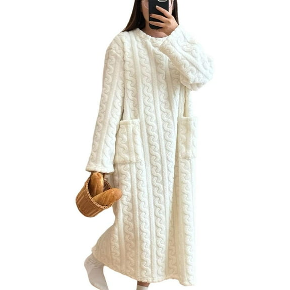 SHANGYU Women's Coral Velvet Nightgowns Long Sleeve Sleepwear Winter Thickening Full Length Sleep Shirts S5A5