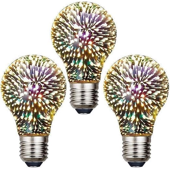 SHANJIA 3 Pack 3D Firework Bulb, 3D Bulb Decoration E27 AC 85-220V 4W G95 Retro Edison Starry Light Bulb for Holiday Christmas Decoration
