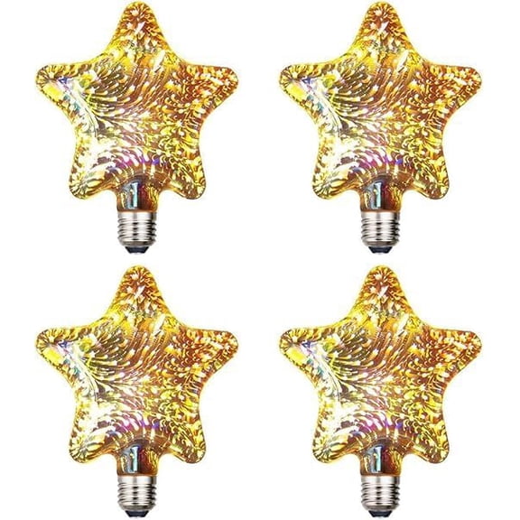 SHANJIA 4 Pack 3D Firework Bulb, 3D Bulb Decoration E27 AC 85-220V 4W G95 Retro Edison Starry Light Bulb for Holiday Christmas Decoration
