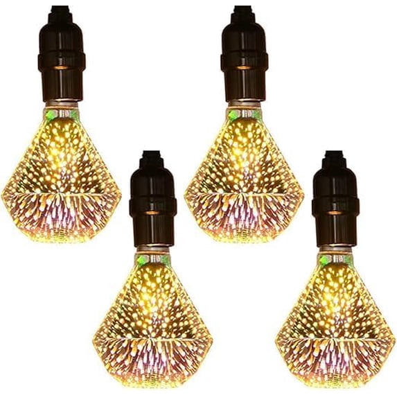 SHANJIA 4 Pack 3D Firework Bulb, 3D Bulb Decoration E27 AC 85-220V 4W G95 Retro Edison Starry Light Bulb for Holiday Christmas Decoration