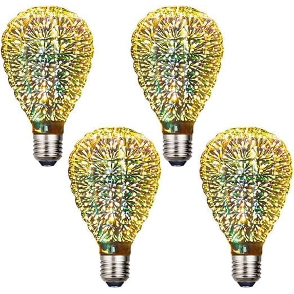 SHANJIA 4 Pack 3D Firework Bulb, 3D Bulb Decoration E27 AC 85-220V 4W G95 Retro Edison Starry Light Bulb for Holiday Christmas Decoration