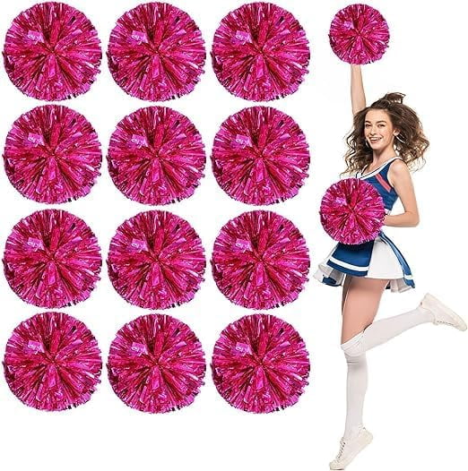 SHANJIA Cheerleader Pom Poms, 12 Pack Cheer Pom Pom Sports Dance Cheer Plastic Pom Poms Cheerleading for Sports Team Spirit Cheering