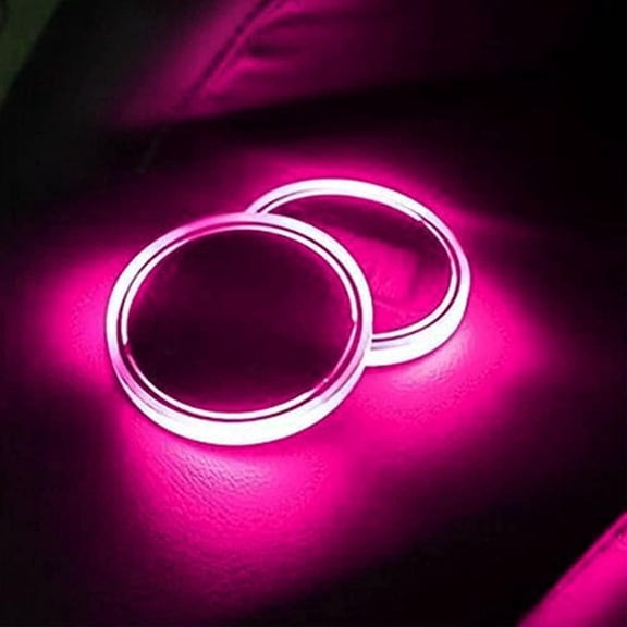 SHANJIA LED Coaster, 2 Pcs Solar LED Car Cup Holder Mat Pad Waterproof Bottle Drinks Coaster Light Up Coasters LED Bottle Lights for Bar Club