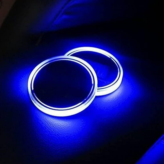 SHANJIA LED Coaster, 2 Pcs Solar LED Car Cup Holder Mat Pad Waterproof Bottle Drinks Coaster Light Up Coasters LED Bottle Lights for Bar Club
