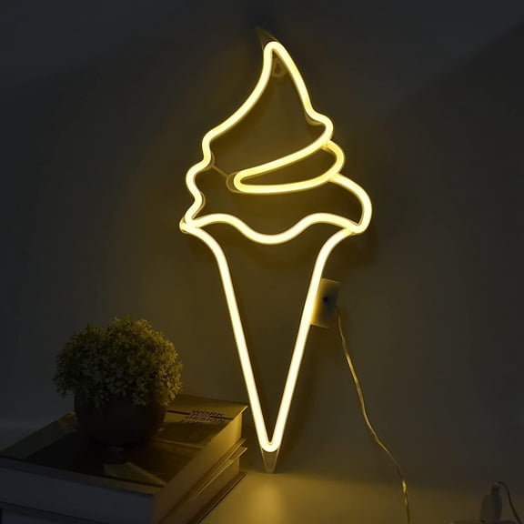 SHANJIA LED Neon Light Sign, Ice Cream Neon Lights Ice Cream Neon Signs for Wall Decor with 8 Mode 18 Key Remote Control USB Or Battery Powered for Home, Party, Childre