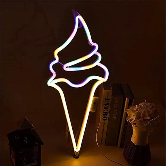 SHANJIA LED Neon Light Sign, Ice Cream Neon Lights Ice Cream Neon Signs for Wall Decor with 8 Mode 18 Key Remote Control USB Or Battery Powered for Home, Party, Childre