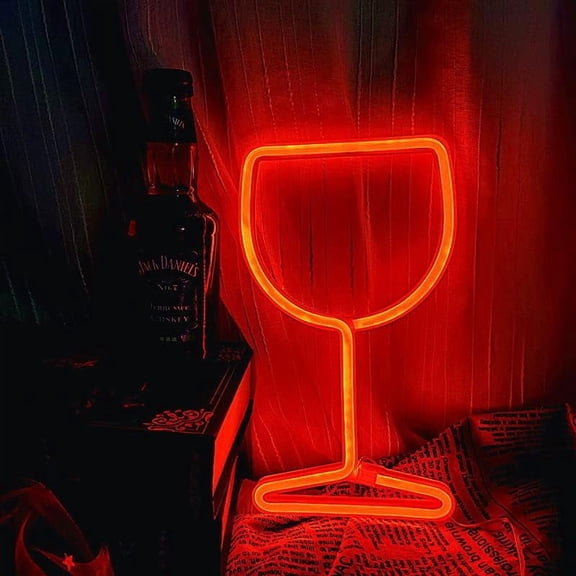 SHANJIA LED Neon Lights, Wine Glass Neon Sign Neon Light Sign LED for Wall Decor with Remote Control/USB Operated Night Lights Bar Lamp for Home,Bedroom Decor