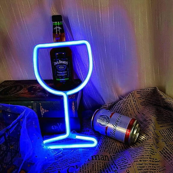 SHANJIA LED Neon Lights, Wine Glass Neon Sign Neon Light Sign LED for Wall Decor with Remote Control/USB Operated Night Lights Bar Lamp for Home,Bedroom Decor