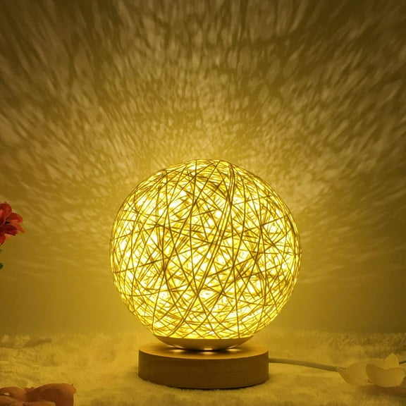 SHANJIA LED Rattan Ball Table Light, Round Base Dimmable Night Lights USB Powered Rattan Ball Lamp Creative Birthday Gift Bedroom Home Bookroom Decor