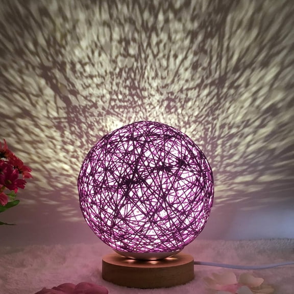 SHANJIA LED Rattan Ball Table Light, Round Base Dimmable Night Lights USB Powered Rattan Ball Lamp Creative Birthday Gift Bedroom Home Bookroom Decor