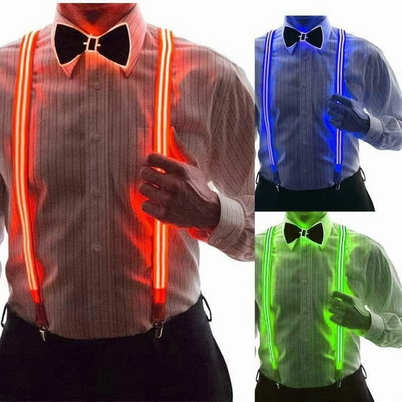 SHANJIA LED Suspenders +LED Bow Tie Light Up Bow Tie LED Bow Tie Perfect for Music Festivals, Halloween Costume Parties