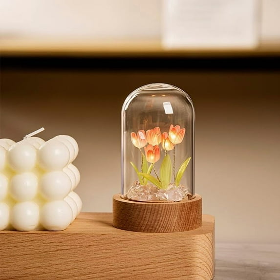 SHANJIA LED Tulip Night Light, 5 Flowers DIY Tulip Night Light,Tulip Small Table Lamp Decoration, Simulation Flower Light for Lovers Gifts