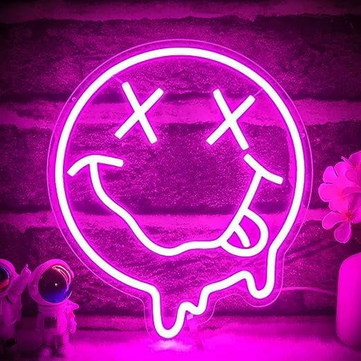 SHANJIA Neon Night Light, Smiling Neon Light,Neon Smiley Sign Wall Decoration Acrylic Neon Signfor Bedroom Room Shopping Mall Bar Party Wedding Decoration (Blue)