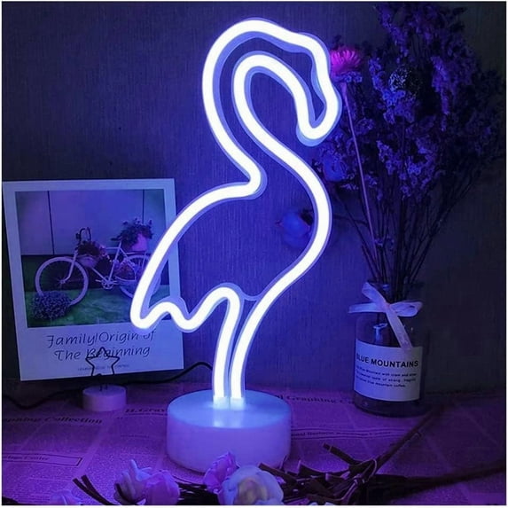 SHANJIA Neon Sign, LED Decor Night Light USB/Battery Flamingo Neon Lights with Base, for Bedroom Decoration Game Room Bar Party Kids Valentine's Gift Decor