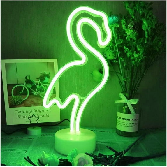 SHANJIA Neon Sign, LED Decor Night Light USB/Battery Flamingo Neon Lights with Base, for Bedroom Decoration Game Room Bar Party Kids Valentine's Gift Decor