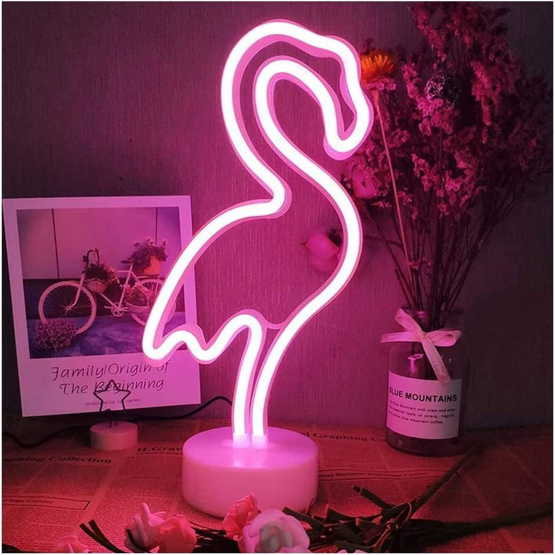 SHANJIA Neon Sign, LED Decor Night Light USB/Battery Flamingo Neon Lights with Base, for Bedroom Decoration Game Room Bar Party Kids Valentine's Gift Decor