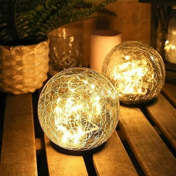 SHANJIA Outdoor Solar Globe Lights, Cracked Glass Round Ball Light Outdoor Decor, Waterproof Garden Crackle Glass Solar Lights,Landscape Garden Ball Lights