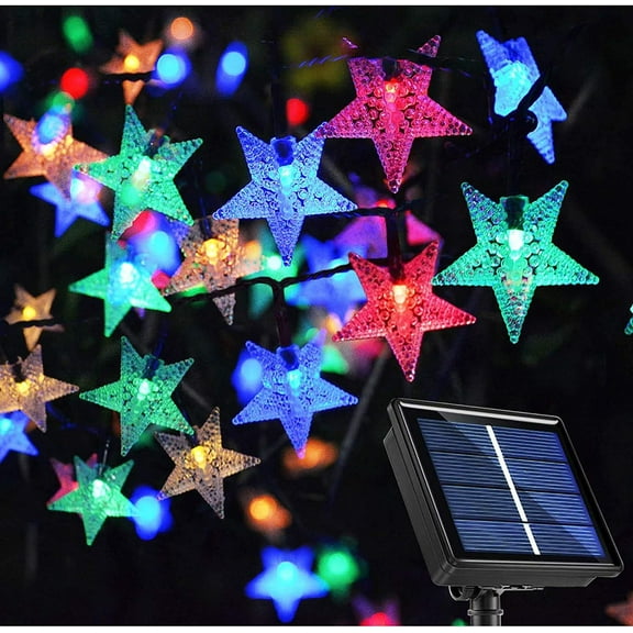 SHANJIA Outdoor Solar Star String Lights, 6.5M 30 LED Outdoor String Lights Solar Powered Waterproof Fairy Lights with 8 Modes Christmas String Lights for Patio Lawn