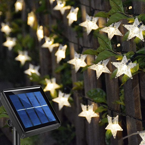 SHANJIA Outdoor Solar Star String Lights, 6.5M 30 LED Outdoor String Lights Solar Powered Waterproof Fairy Lights with 8 Modes Christmas String Lights for Patio Lawn