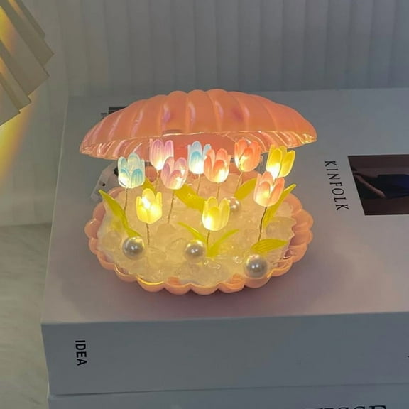 SHANJIA Shell Tulip Night Light, DIY Tulip Night Light,Tulip Lamp Romantic Tulip Night Light Decoration, Simulation Flower Light for Lovers Gifts (Blue, 10 Flowers DIY)