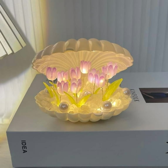 SHANJIA Shell Tulip Night Light, DIY Tulip Night Light,Tulip Lamp Romantic Tulip Night Light Decoration, Simulation Flower Light for Lovers Gifts (Blue, 10 Flowers DIY)