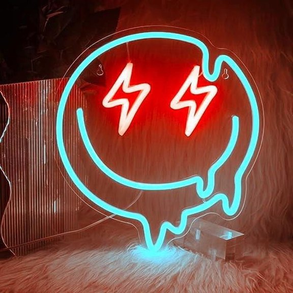 SHANJIA Smiling Neon Light, Smiling Neon Light Sign Wall decoration Pink Neon Sign Dimmable Led Sign for Bedroom Wall Room Bar Decoration