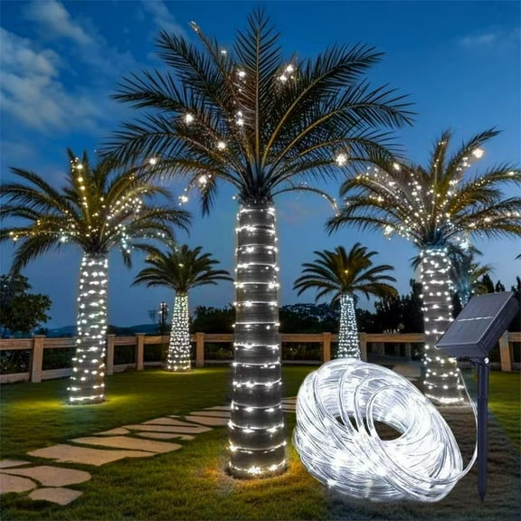 SHANJIA Solar Rope String Lights,12M/39ft 100 LEDs Waterproof Copper Wire Lights Tube, Outdoor Rope Lights for Garden Yard Path Fence Tree Wedding Party Decorative