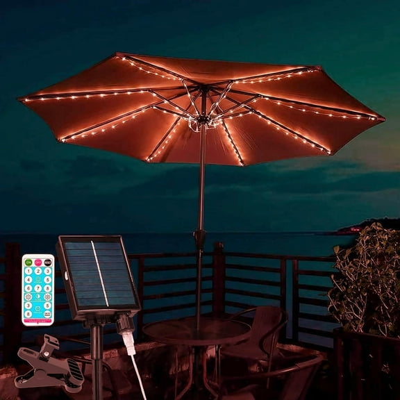 SHANJIA Solar Umbrella Light, Umbrella Fairy Lights with 104 LEDs Lights and Remote Control 8 Modes Waterproof Camping Tents Outdoor and Indoor Decorative Light