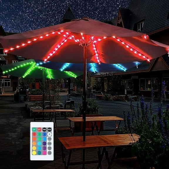 SHANJIA Umbrella String Lights, 104 LED DIY Colors Changing Umbrella Lights Waterproof USB with APP and Remote Control for Patio Umbrellas Camping Tents