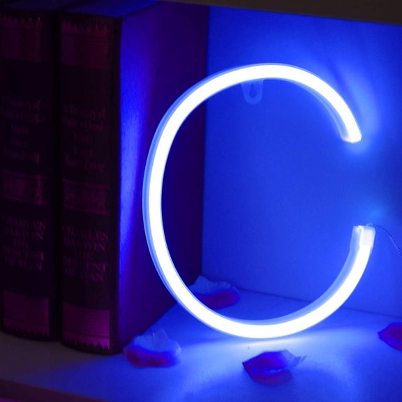 SHANJIA Upgraded Version Neon Letter, LED Alphabet Lights Up Letters USB Operated Blue Neon Wall Light for Bedroom,Birthday,Wedding Decor