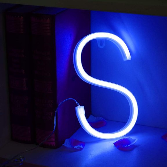 SHANJIA Upgraded Version Neon Letter, LED Alphabet Lights Up Letters USB Operated Blue Neon Wall Light for Bedroom,Birthday,Wedding Decor