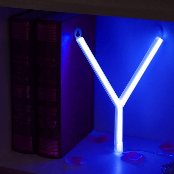 SHANJIA Upgraded Version Neon Letter, LED Alphabet Lights Up Letters USB Operated Blue Neon Wall Light for Bedroom,Birthday,Wedding Decor