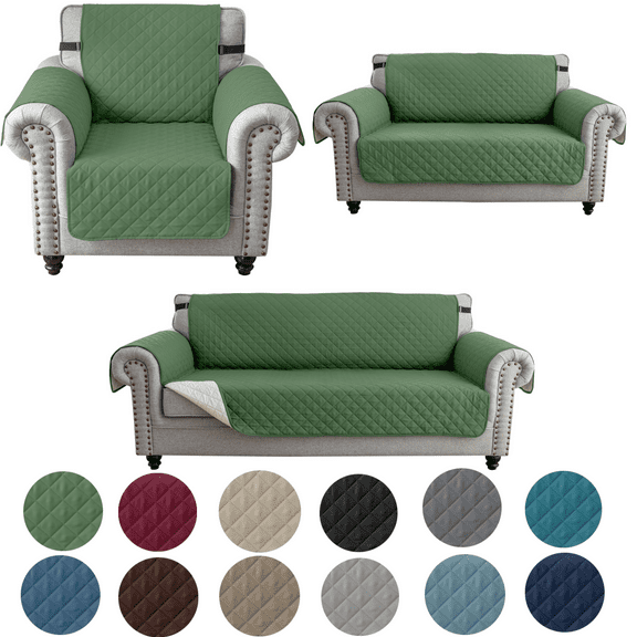 SHANNA 1/2/3 Seater Quilted Sofa Couch Cover Pad Water Resistant Slipcover Furniture Protector Pet Mat for Kids Dogs Pets(Dark Green)