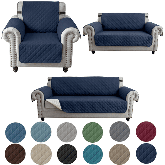 SHANNA 1/2/3 Seater Quilted Sofa Couch Cover Pad Water Resistant Slipcover Furniture Protector Pet Mat for Kids Dogs Pets（Navy Blue）
