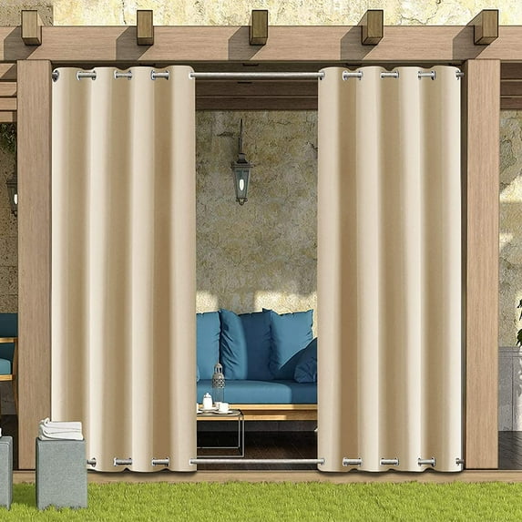 SHANNA 10 Pack Outdoor Curtains for Garden Patio Gazebo Pergola, Waterproof Windproof Double Grommet(Top and Bottom) Outdoor Drapes, Beige, 52*108 in