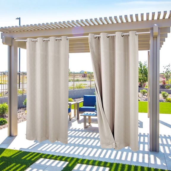 SHANNA 2 Panel Outdoor Curtains, Waterproof Windproof UV Protection Blackout Curtains with Eyelets, 3D Textured Pattern for Garden, Pergola, Balcony, Creamy Beige, 52 X 84 inch
