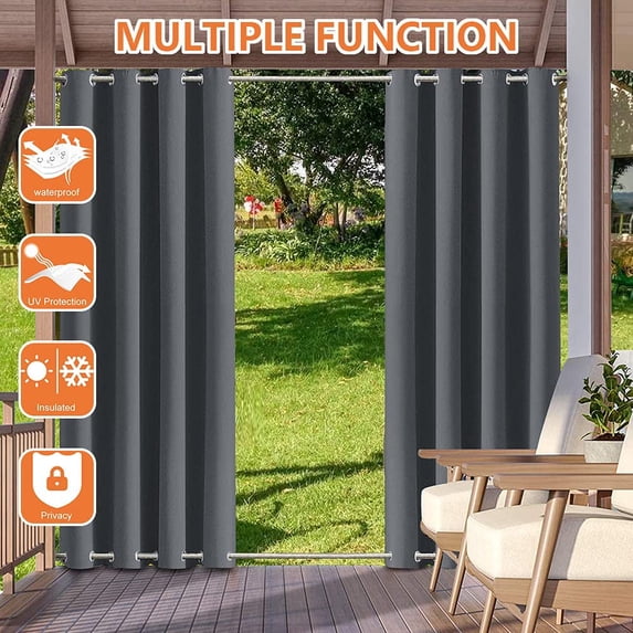 SHANNA 4 Pack Outdoor Curtains for Garden Patio Gazebo Pergola, Waterproof Windproof Double Grommet(Top and Bottom) Outdoor Drapes, Dark Gray, 52*108 in