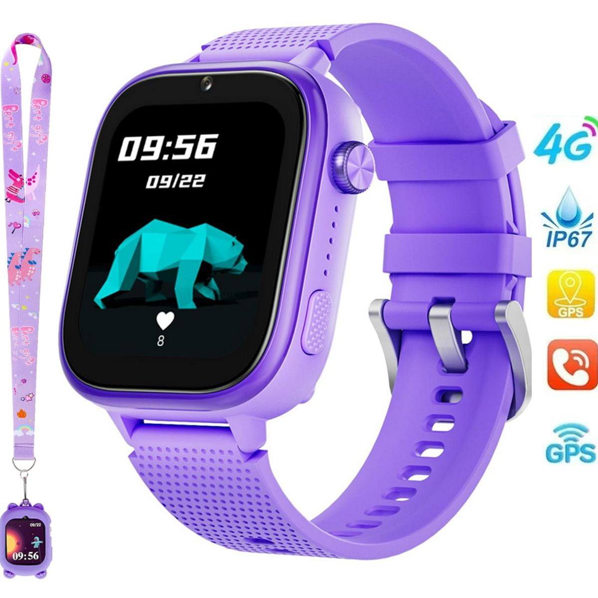 SHANNA 4G Kids Smart Watch GPS Tracker - Smartwatch with 2-Way Call Video Calling Voice Chat SOS Class Mode Pedometer Puzzle Games Wi-Fi Touch Screen Alarm Clock Smartwatches for Boys Girl, Purple