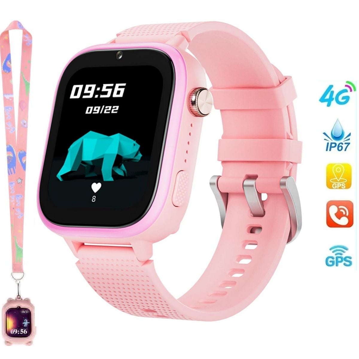 SHANNA 4G Kids Smart Watch GPS Tracker - Smartwatch with 2-Way Call Video Calling Voice Chat SOS Class Mode Pedometer Puzzle Games Wi-Fi Touch Screen Alarm Clock Smartwatches for Boys Girl, Pink